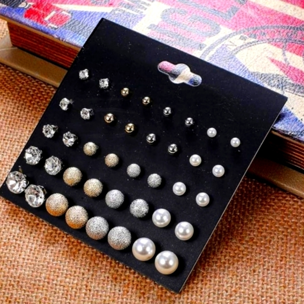 NWT | CASSIECA | 20 Pair Set Assorted Stud Earrings | Gold | Silver | CZ | Pearl